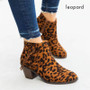 Boots Women Early Winter Ankle Leopard Mid Heel Shoes Female Slip-On Casual Black Square Heel Booties zapatos de mujer