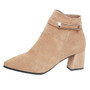 Pink Suede  Boots Women's Pointed Square-Heeled Side Zipper Short-Tube Boots Belt Buckle High Heel British Style shoes