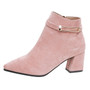 Pink Suede  Boots Women's Pointed Square-Heeled Side Zipper Short-Tube Boots Belt Buckle High Heel British Style shoes