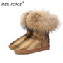 MBR FORCE Women 100% natural real fox fur snow boots fashion  boots women of high quality genuine leather Waterproof Boots