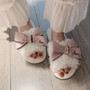 Faux Fur Slides For Women Soft Home Slippers Winter With Bow Plush Fluffy Slippers House Ladies Slipper Woman Girls Indoor Shoes