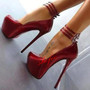 SHOFOO shoes,novelty fashion women's shoes ,gray (red) PU, buckle, 14.5 cm high heels,round toe pumps. SIZE:34-45