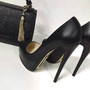SHOFOO shoes, fashion beautiful women's shoes, black litchistria PU, about 14.5 cm  high-heeled shoes,round toe pumps.SIZE:34-45