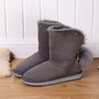 MBR FORCE Sheepskin Leather Wool Fur Lined Suede Casual Winter Boots for Women Snow Boots Fox Fur Pom-pom Star Tassels Dusk Grey