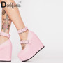 DORATASIA New Big Size 35-42 Female Ankle Strap Pumps Fashion Platform High Heels Pumps Women 2021 Wedges Lolita Shoes Woman