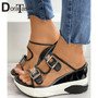 Big Size 35-43 New Ladies Wedges High Heels Slippers Fashion Buckle Platform Slippers Women 2021 Casual Beach Mules Shoes Woman