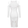 BEAUKEY Sexy Women Long Sleeve Bandage Dress Bodycon Hollow Out Mesh Runway Dress Bandage See Through Party Club Vestido Maxi XL