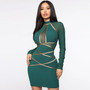 BEAUKEY 2020 New Spring Long Sleeve Green Lace Bandage Dress Women Sexy Hollow Out Club Celebrity Evening Runway Party Dress