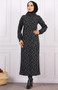 Turtleneck Pattern Hijab Dress Black-White Women Long Winter Abaya امرأة ستر Autumn Arabic Marocian Turkish Dress Dubai Fashion