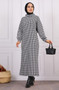 Turtleneck Pattern Hijab Dress Black-White Women Long Winter Abaya امرأة ستر Autumn Arabic Marocian Turkish Dress Dubai Fashion