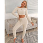 Justchicc Knitted Tracksuit Two Piece Set Sweater Long Sleeve Crop Tops And Long Pants Set Sexy Autumn 2 Piece Set Women Outfits