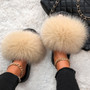 Real Fox Fur Slides For Women Furry Plush Slippers With Raccoon Fur Female Cute Fluffy Designer Wholesale Flip Flops Shoes