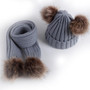 2Pcs Winter New Thick Warm Baby Hat Scarf for Boy Girl Set Cute Double Pompom Kids Children Beanie Scarves for Boys Girls