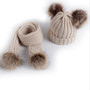 2Pcs Winter New Thick Warm Baby Hat Scarf for Boy Girl Set Cute Double Pompom Kids Children Beanie Scarves for Boys Girls