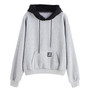 Fashion Solid color Blue Black Gray Hooded Women Long Sleeve Pocket Patchwork Pullover Strappy Hoodie Sweatshirt Blouse Top