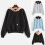 Fashion Solid color Blue Black Gray Hooded Women Long Sleeve Pocket Patchwork Pullover Strappy Hoodie Sweatshirt Blouse Top