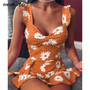 Ruffle Dress Summer Elegant Floral Print Mini Straps Dress Women Strapless Off Shoulder Slim Bodycon Party Dresses