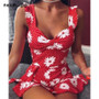 Ruffle Dress Summer Elegant Floral Print Mini Straps Dress Women Strapless Off Shoulder Slim Bodycon Party Dresses