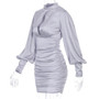 Long Sleeve Ruched Pure Sexy Mini Dress Autumn Winter Women Streetwear Party Dress Outfits Clubwear