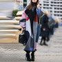 Turn Down Collar Women Woolen Coat Print Elegant Wool Jacket Women Autumn Winter Long Coat Casaco Feminino