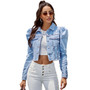 Benuynffy Vintage Puff Long Sleeve Crop Jean Jacket Women Spring Autumn Single Breasted Coat Female Outwear Casual Denim Jackets