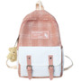 Student Female Cute Backpack Linen Women Fashion School Bag Harajuku Girl Kawaii Backpack Canvas Lattice Ladies Bag Doll Pendant