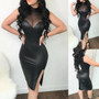 2020 Sexy Backless Club Party Short Dress Solid Black Wet Look Latex Faux Leather Sexy Stitching Splits Sleeveless Leather Dress