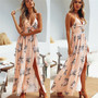 2020 Ladies Fashion Dress Womens Spring Summer Boho Maxi Long Dress Party Beach Deep V-Neck Sundress Floral Halter Split Dresses
