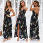 2020 Ladies Fashion Dress Womens Spring Summer Boho Maxi Long Dress Party Beach Deep V-Neck Sundress Floral Halter Split Dresses