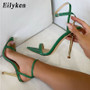 Eilyken 2021 New Ankle Strap Green Women's High Heels 11CM Sandals Pointed Toe Female Party Shoes Sandalias de mujer