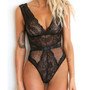 Women Ladies Sexy Black/White Full Lace See Through Backless Strappy Plunge V Neck  Bodycon Bodysuit Leotard