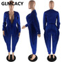 Women Long Sleeve Plunge V Neck Jumpsuit Drawstring Waist Tunic Ovearlls Jumpsuits