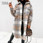 FSDA Plaid Long Coat Fashion Women Autumn Winter Long Sleeve Loose Pocket Ladies Casual Jacket Elegant Outwear 2021