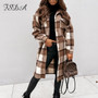 FSDA Plaid Long Coat Fashion Women Autumn Winter Long Sleeve Loose Pocket Ladies Casual Jacket Elegant Outwear 2021