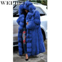 WEPBEL Winter Women Fashion Casual Long Sleeve Fur Long Hooded Coat Faux Fur Thick Jacket Warm Fur Collar Long Outwear