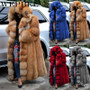 WEPBEL Winter Women Fashion Casual Long Sleeve Fur Long Hooded Coat Faux Fur Thick Jacket Warm Fur Collar Long Outwear