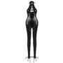 Sexy Black Bandage Catsuit Hollow out PU Leather Bodysuit Sexy Club Wear Erotic Pole Dance Costumes Women PU Leather Playsuits