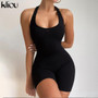Kliou Striped Sporty Workout Halter Rompers Women Casual Active Wear Backless Sleeveless Playsuit Athleisure Biker Playsuits