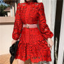 2020 Spring New Retro Totem Hollow Out Embroidery Puff Sleeve  Lace Dress Australian Trendy Button Deco Short Dress With Belt