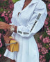 White Plus Size Autumn Spring Fashion Long Shirt Dress Women Solid Long Sleeve Lace Patchwork Belt Party Mini Sundress Vestidos