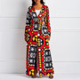 African Ethnic Print Long Coat Women Overcoat Autumn Outwear Red Plus Size Womens Clothes Lace Up Boho Oversized Trench Coats