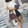#H30 Vintage Fashion Small Women Leather Bucket Bag Handbag Tassel Drawstring Shoulder Bag Messenger Crossbody Bags Purses