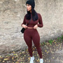 2Pcs Women Long Sleeve Sportswear Autumn Spring Elastic Cropped Top Tight-fitting Long Pant Outfit Elegant Female Set Tracksuit