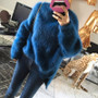 Sweater Cashmere Women Rose Red Fashion Winter Mohair Wool Plush ladies Blue Velvet Thick Pullover