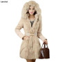 Brand Fashion Women Elegant Winter Warm Down Jacket Parka Fur Ladies Slim Hoodies Long Cheap Coat Belt Manteau Femme