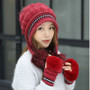 Girls Thicken Ski Snow Cap New Fashion Fur PomPoms Winter Women Beanie  Hats Female Skullies Warm Gloves + Knit Hat Set