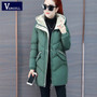 Vangull 2019 Women Winter Hooded Warm Coat Plus Size Green Cotton Padded Jacket Female Long Parka Womens Wadded Jaqueta Feminina