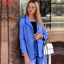 Tangada 2019 women formal blue blazer long sleeve ladies coat female pockets buttons blazer work office business suit SL273