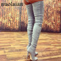 10.5CM Heels Women Shoes Dress Over Knee Winter Boots Woman Faux Suede Leather Boot Womens Thigh High Boots Ladies Snow Shoe