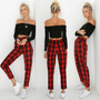 Fashion Women New Spring Summer Casual Pencil Long Pants High Waist Zip-up Plaid Slimmer Trousers Sweatpants Striped Bottoms